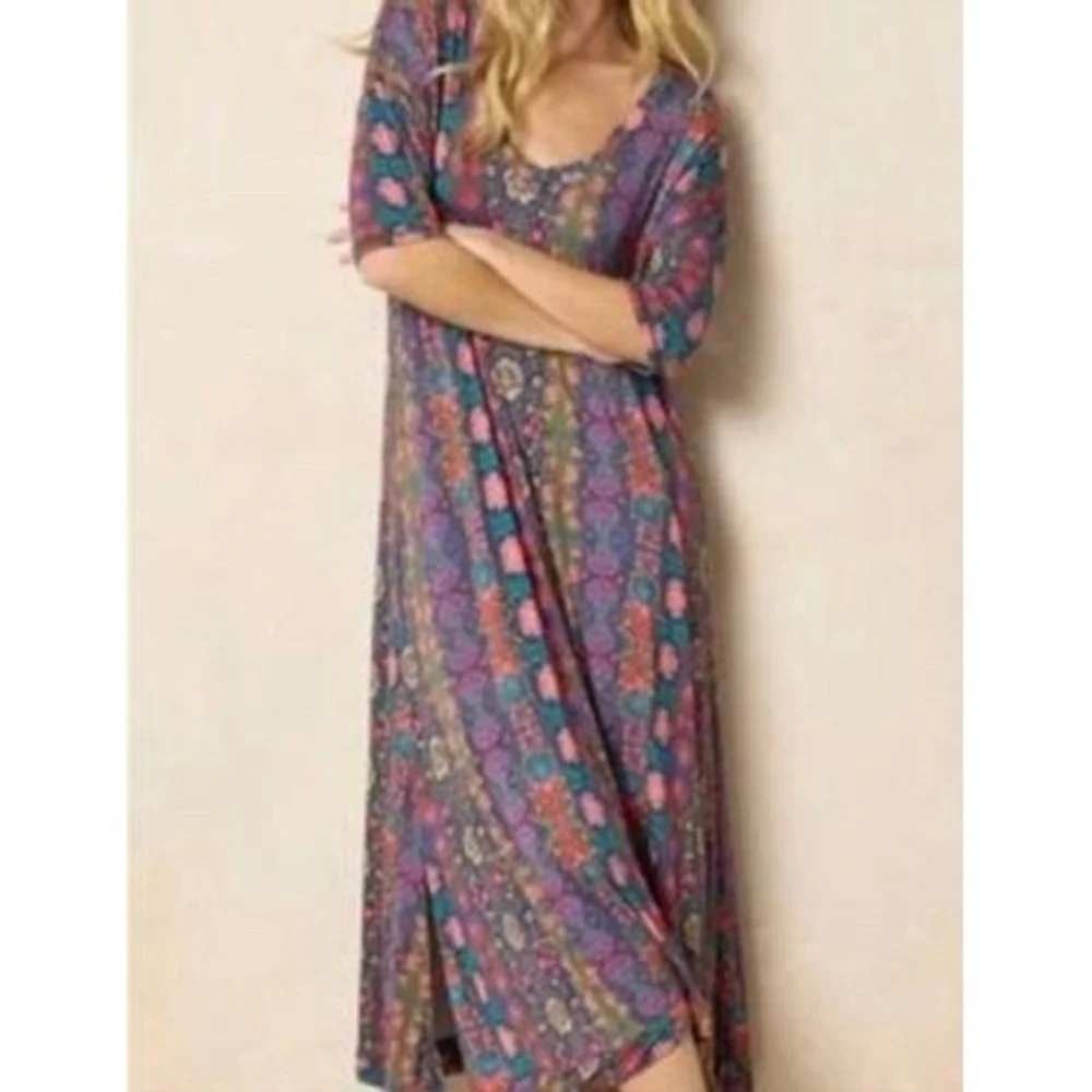 NEW Natural Life All Day ButterSoft Tee Midi Dress Floral Womens Large
